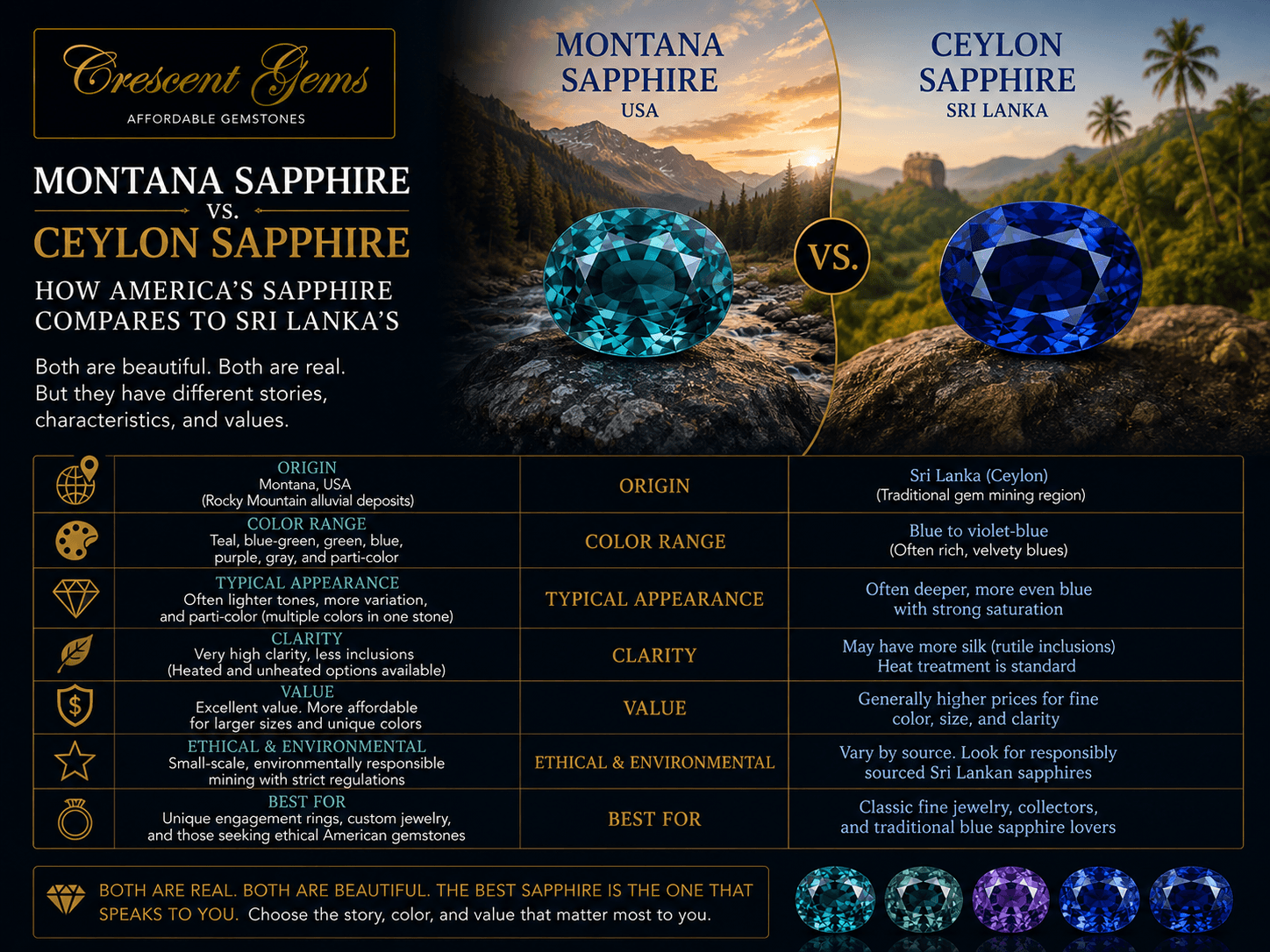 Montana Sapphire vs. Ceylon Sapphire — How America's Sapphire Compares to Sri Lanka's