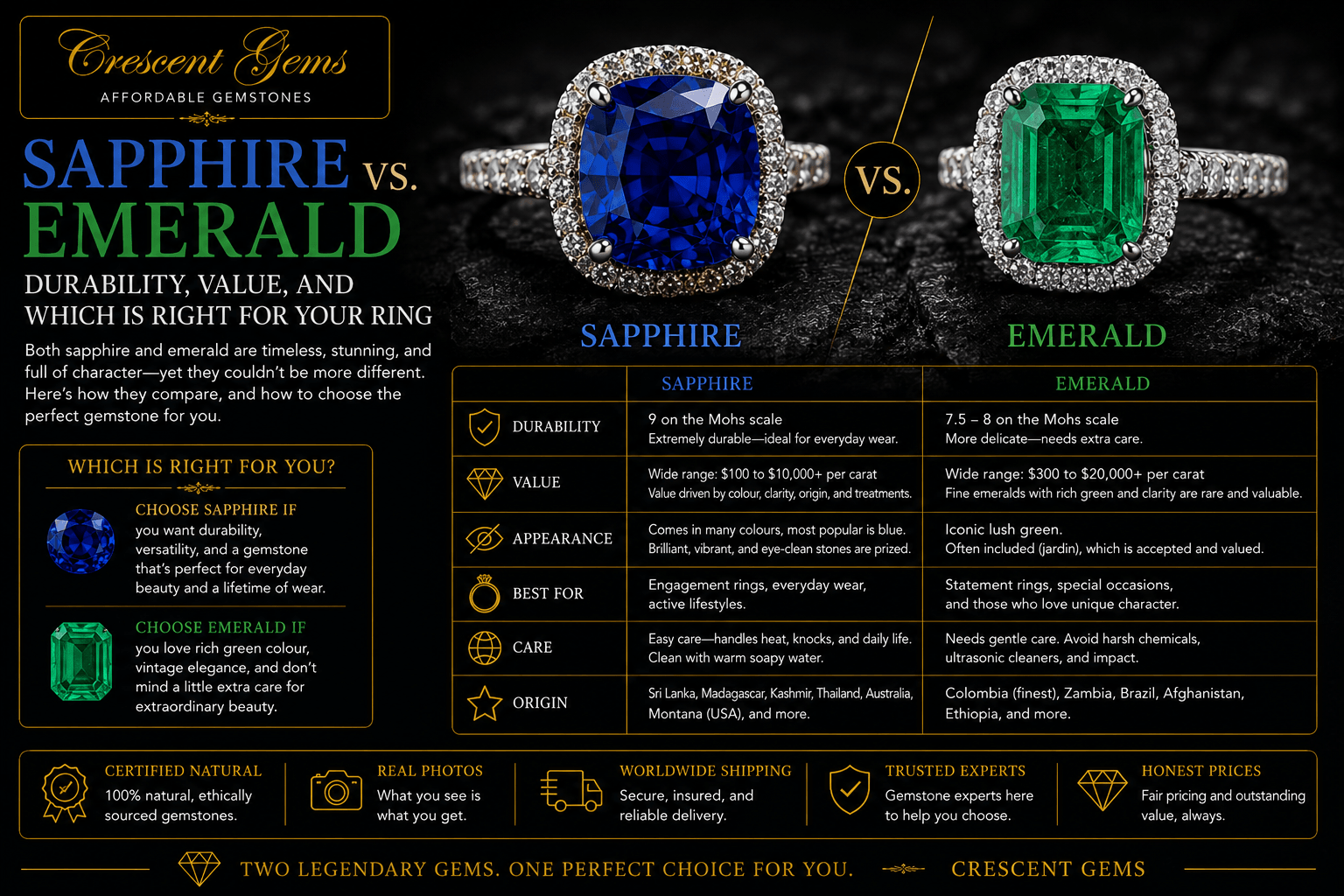 Sapphire vs. Emerald — Durability, Value, and Which Is Right for Your Ring