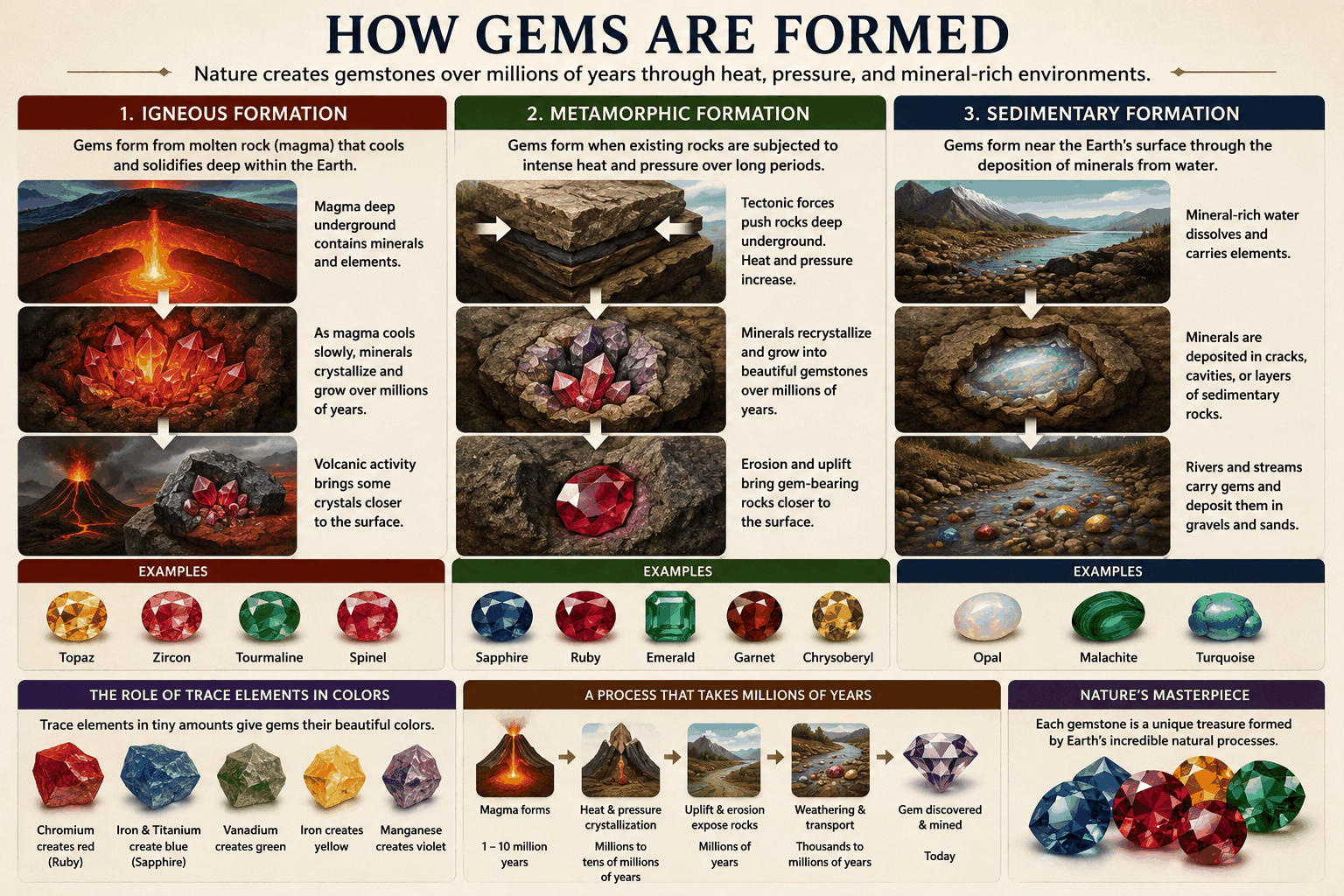 How gems are formed sapphires are formed deep underground through heat and pressure in geological processes