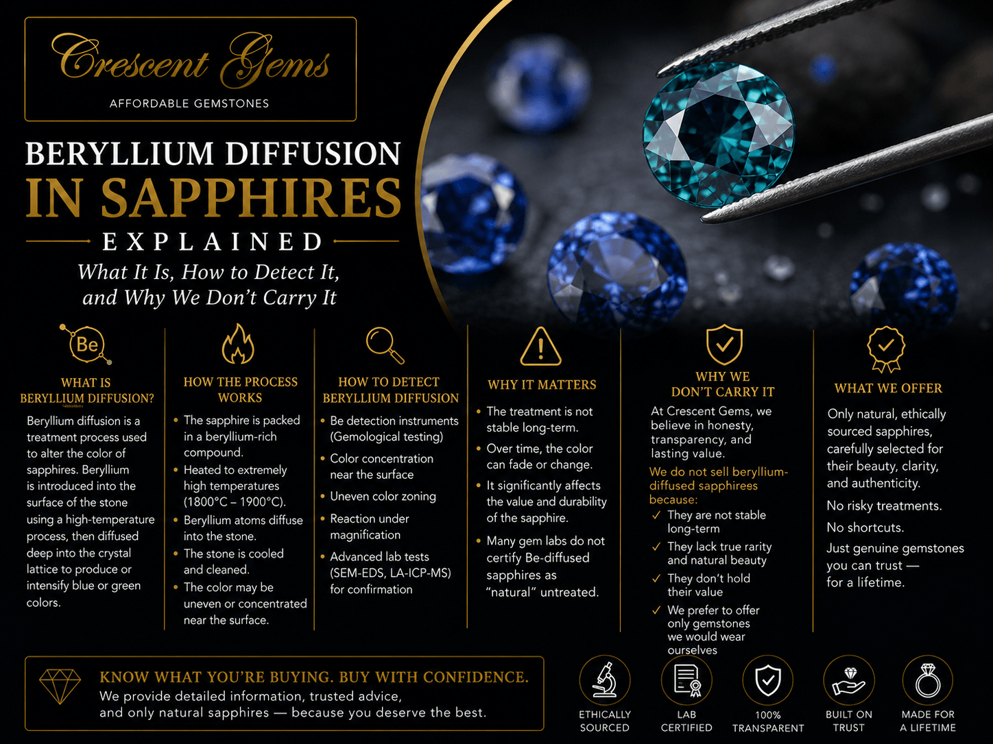 Beryllium Diffusion in Sapphires Explained — What It Is, How to Detect It, and Why We Don’t Carry It