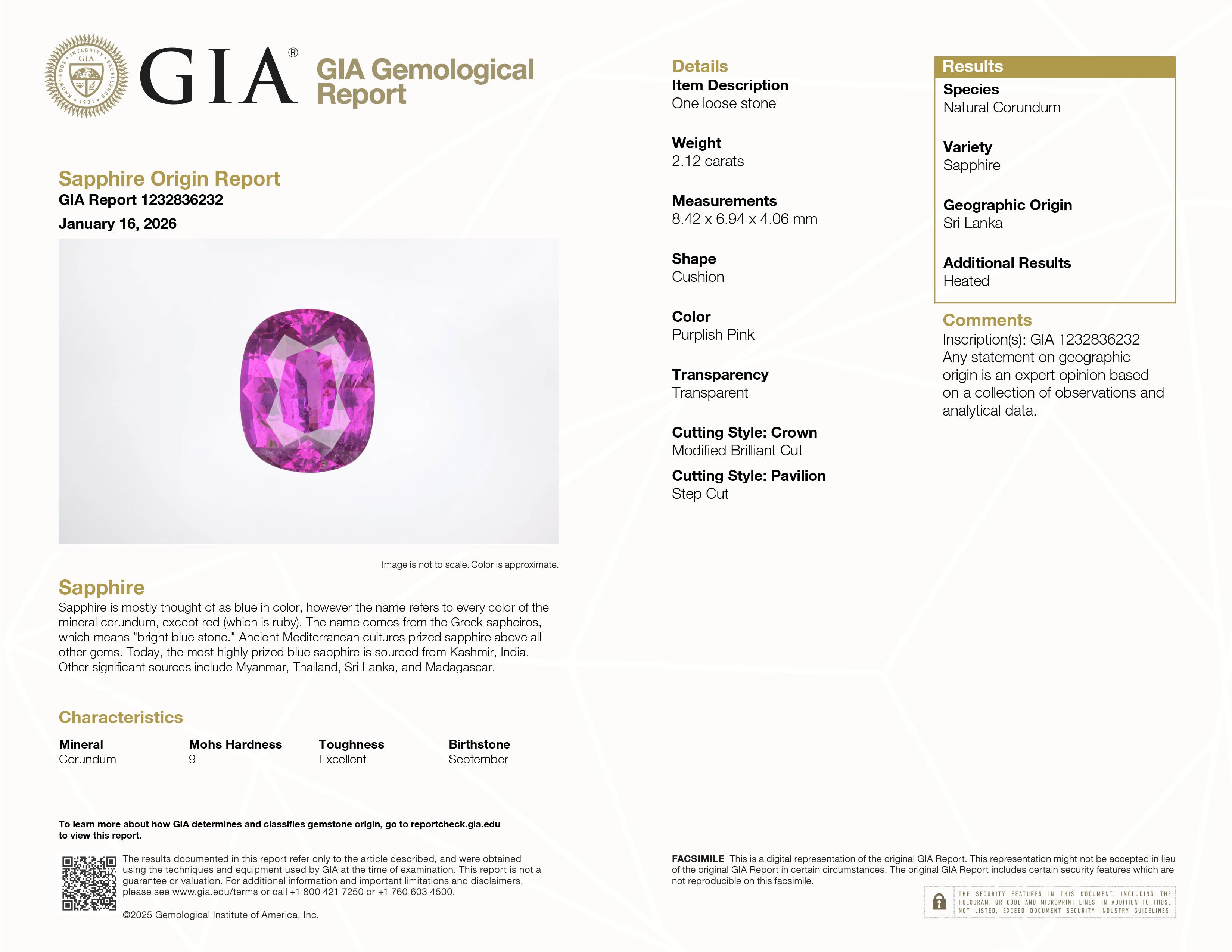 2.12 ct Purplish Pink Sapphire