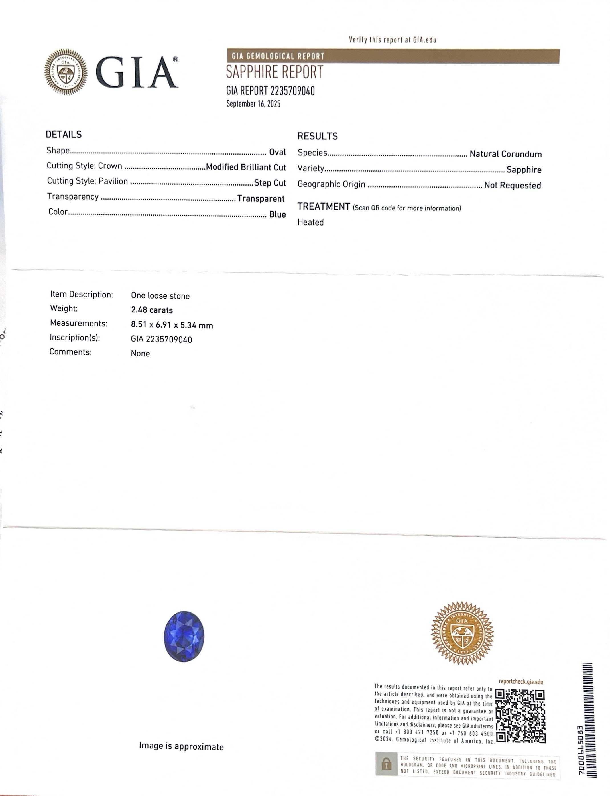 2.48 ct blue sapphire with deep blue hue and GIA certification for fine jewelry
