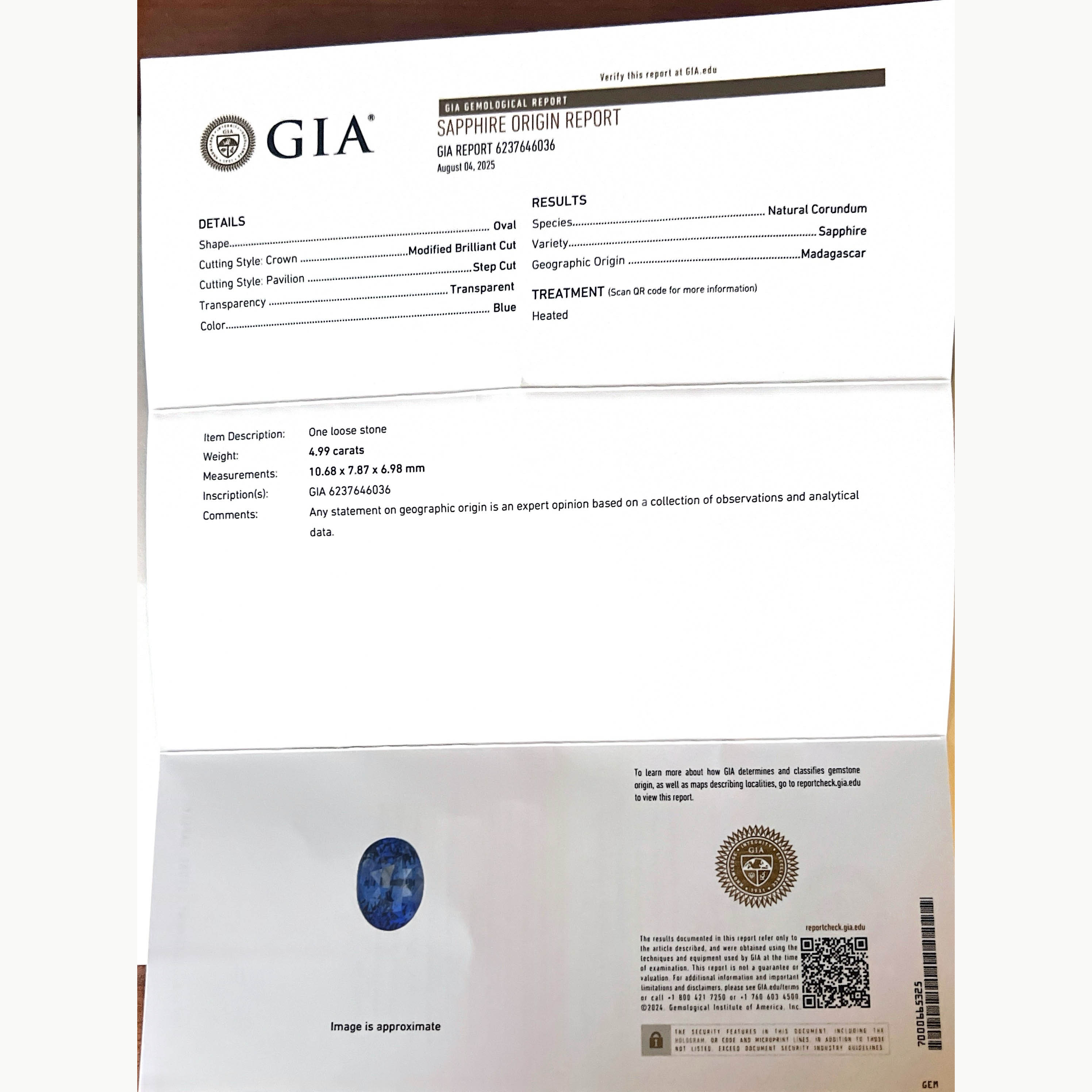 4.99 ct Bi Color Sapphire ~ GIA