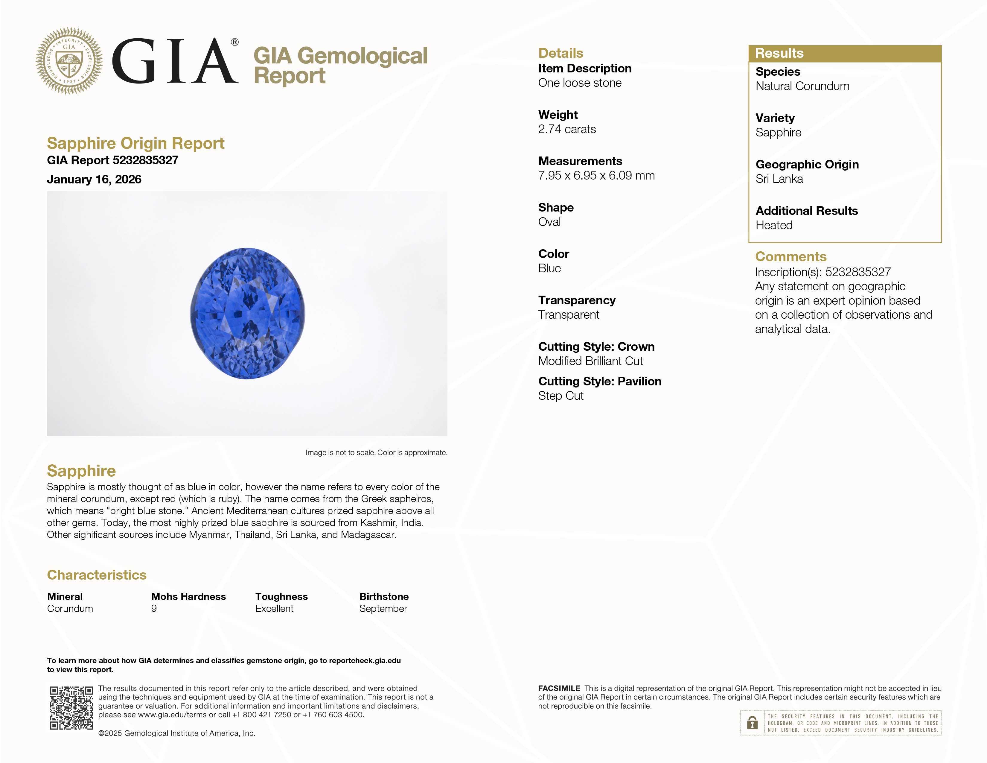 2.74ct natural Ceylon Blue Sapphire with excellent clarity and vivid blue hue for luxury jewelry designs