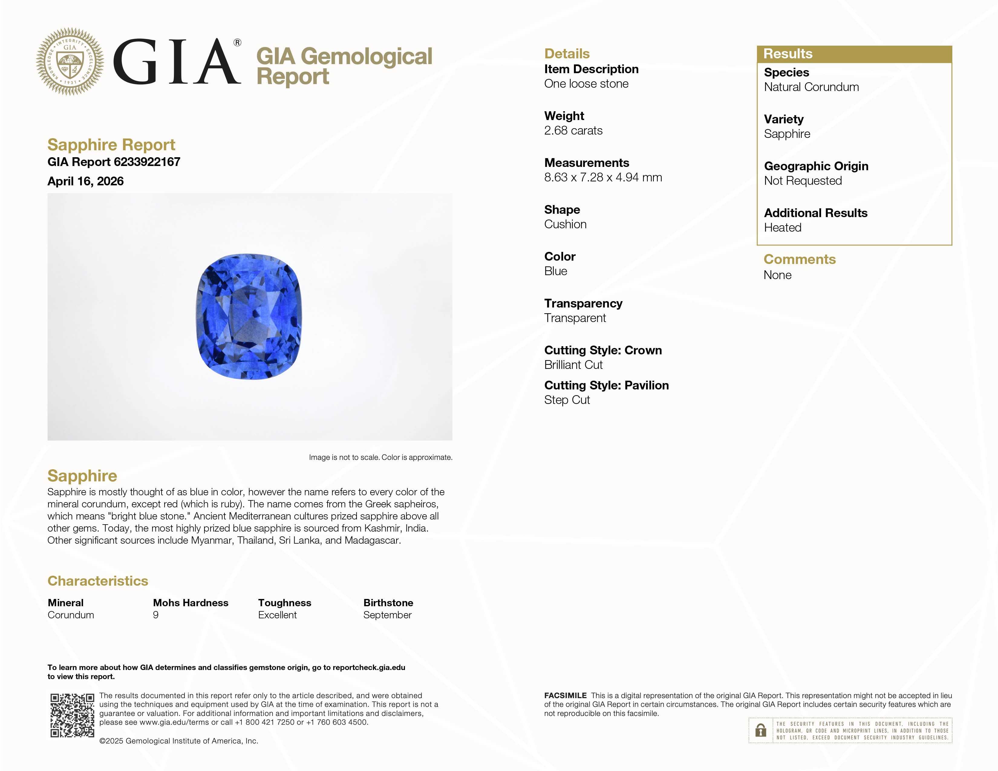 2.68ct cornflower blue sapphire gemstone with excellent transparency and brilliant cut for custom jewelry designs