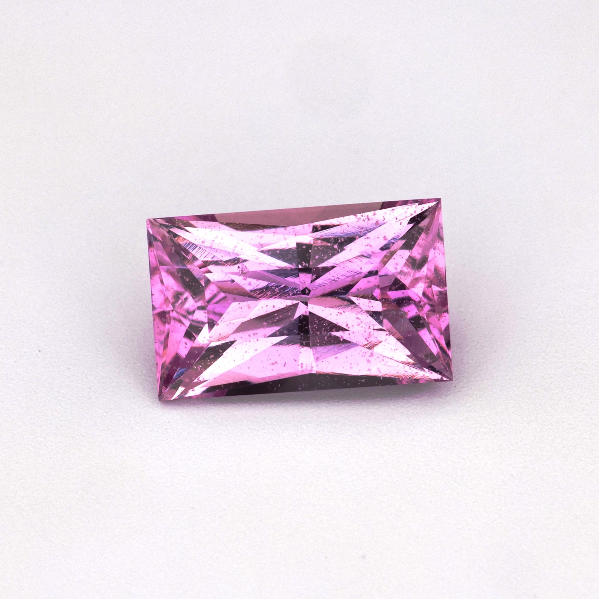 1.45 ct Baguette Radiant Pink Sapphire showing rectangular brilliant facets and pink color