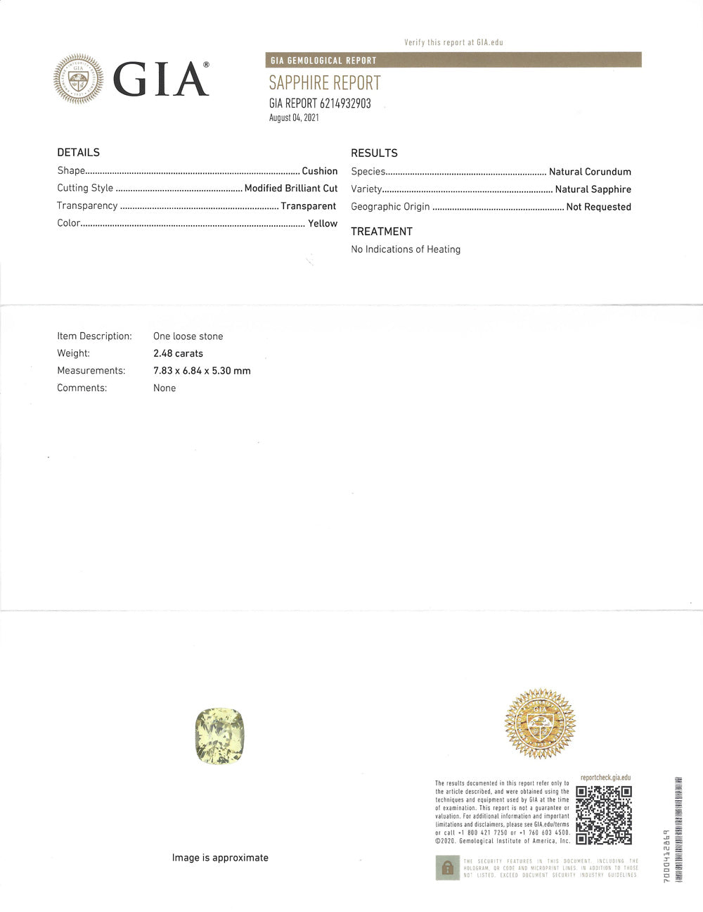 2.48 ct pale Yellow Sapphire ~ Untreated