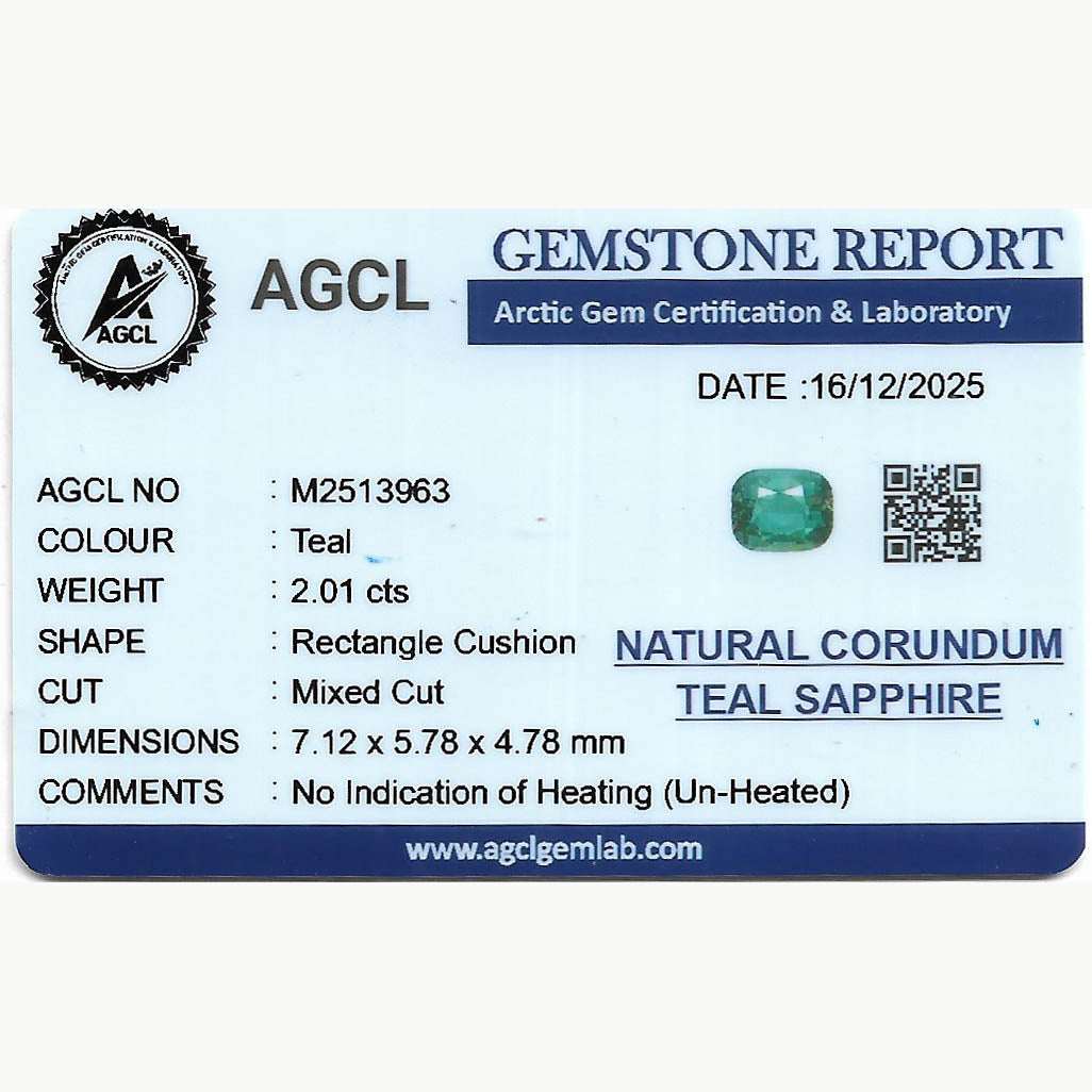 2.01 ct natural unheated teal sapphire gemstone with brilliant blue-green color change and excellent clarity