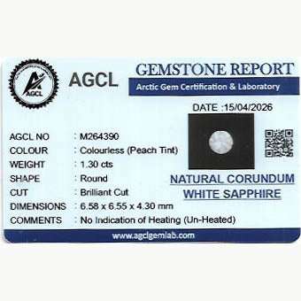 Lab report for 1.30 ct natural untreated white sapphire