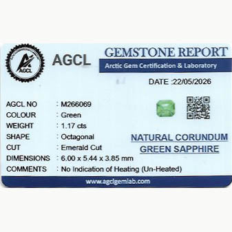 1.17 ct Asscher Green Sapphire — Unheated, Madagascar