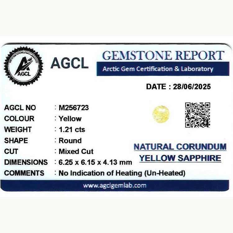 1.21 ct untreated yellow sapphire gemstone with natural golden hue and excellent clarity