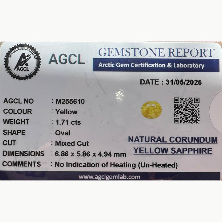 1.71 ct Natural oval buy yellow sapphire online ~ Untreated / Unheated