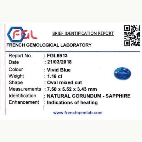 1.16ct vivid blue sapphire oval cut gemstone with brilliant clarity and deep blue hue
