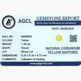 1.50ct Vivid Round Yellow Sapphire lab report