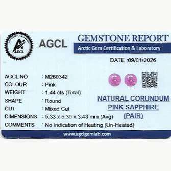 Pair of 1.44 ct natural unheated pink sapphires with excellent clarity and brilliance