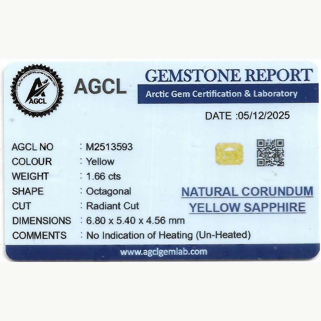 1.66ct unheated yellow sapphire with natural golden hue and excellent clarity
