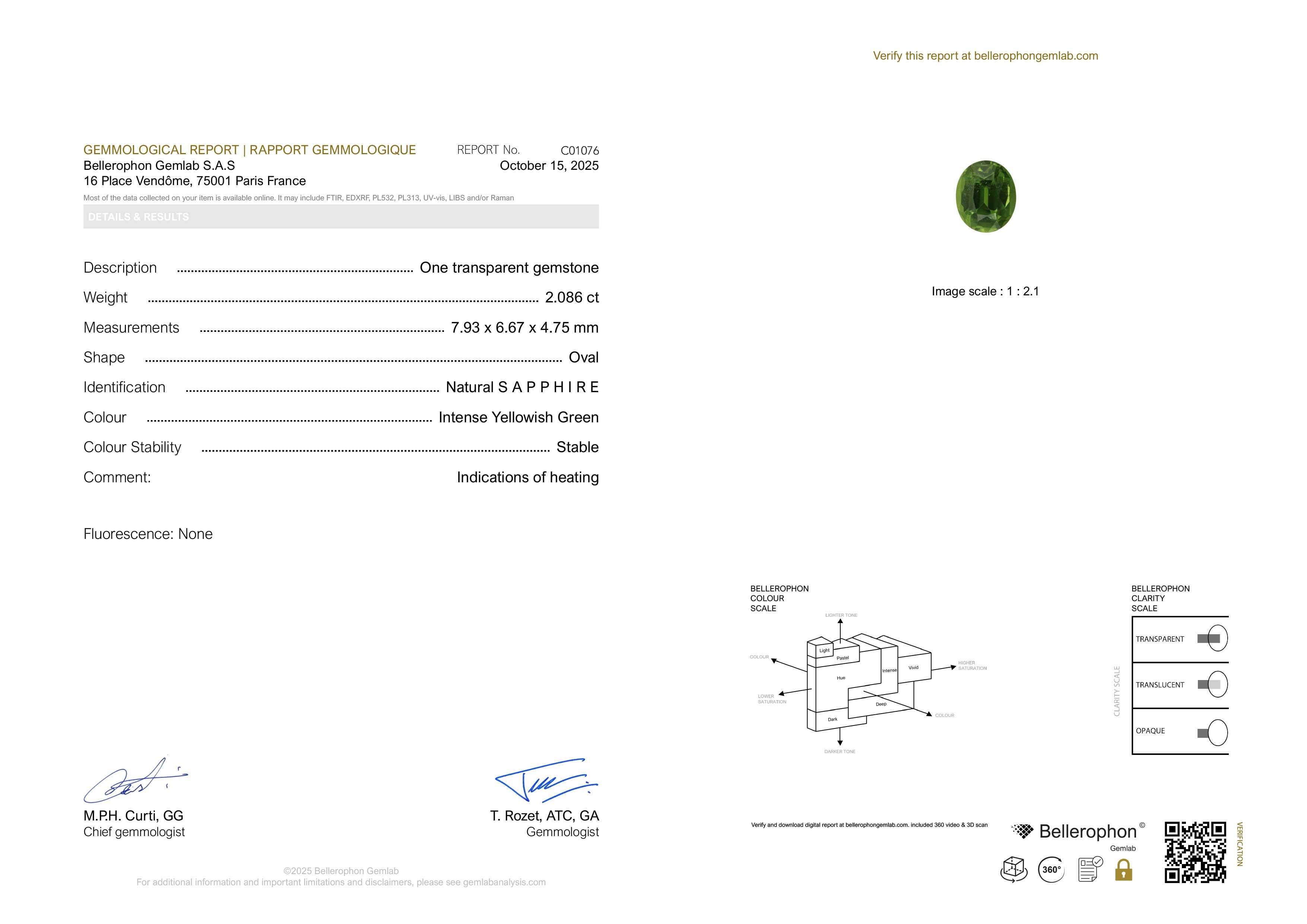 2.086 ct oval green sapphire gemstone with excellent clarity and brilliance from Tanzania