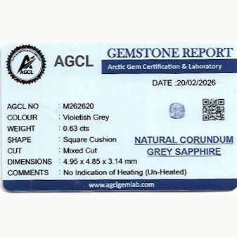 Lab report for 0.63 ct Violet Sapphire