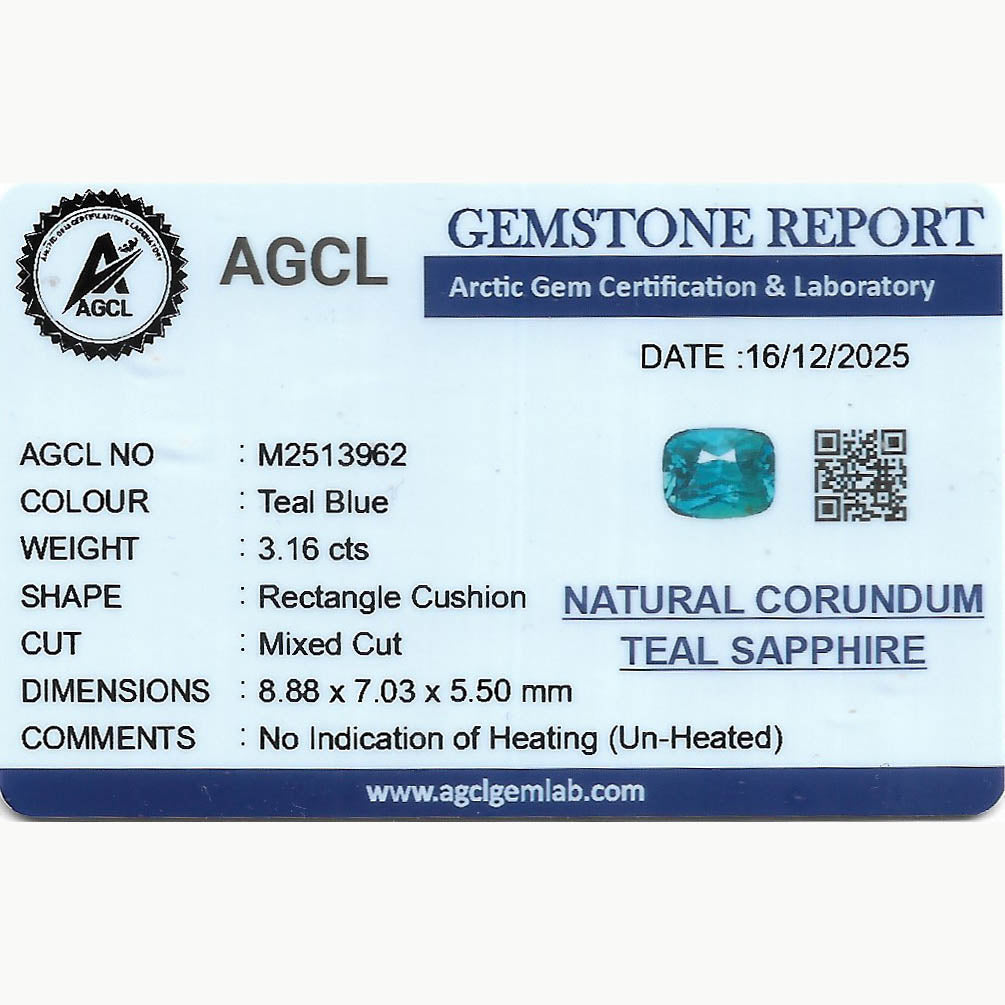 3.16 ct Teal Sapphire ~ unheated