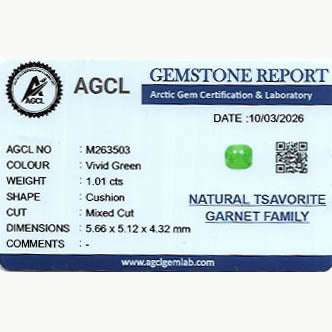 1.01 ct vivid green tsavorite garnet gemstone with exceptional brilliance and clarity for fine jewelry