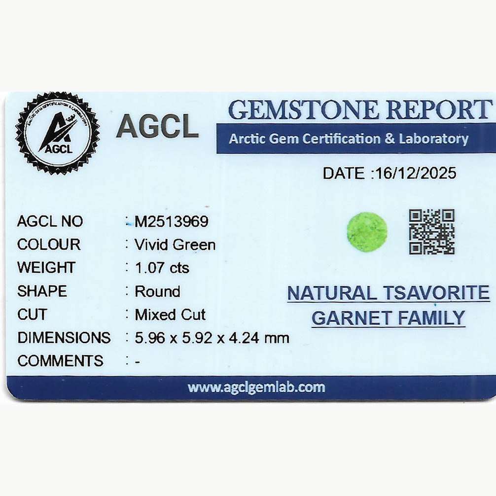 1.07 ct vibrant green tsavorite garnet gemstone with excellent clarity and sparkle