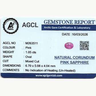 1.05 ct Natural untreated Ceylon pink sapphire gemstone with a delicate pink hue and brilliant cut