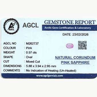 0.57 ct natural unheated pink sapphire gemstone with soft romantic pink hue and excellent clarity