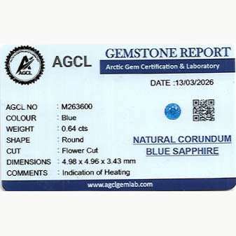 0.64 Ct blue sapphire stone with brilliant clarity and deep Ceylon blue color, ideal for fine jewelry and engagement rings