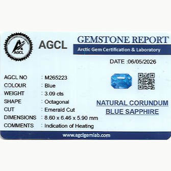 3.09 ct radiant cut natural Ceylon blue sapphire gemstone with deep blue hue and excellent clarity