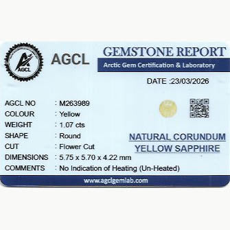 1.07 ct natural untreated yellow sapphire gemstone with golden hue and excellent clarity
