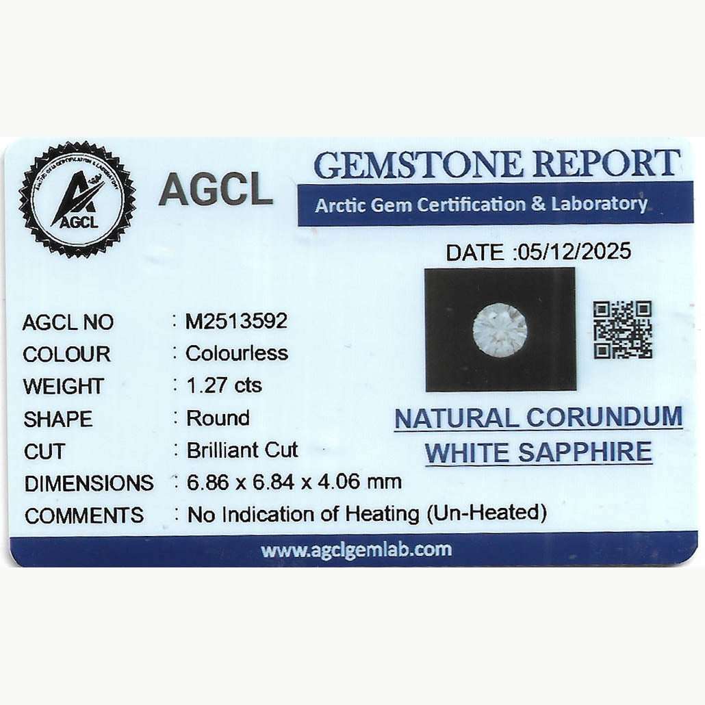 1.27ct unheated white sapphire gemstone from Sri Lanka with excellent clarity and brilliant sparkle