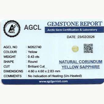 0.43 ct unheated yellow sapphire gemstone showcasing natural golden hues and excellent clarity