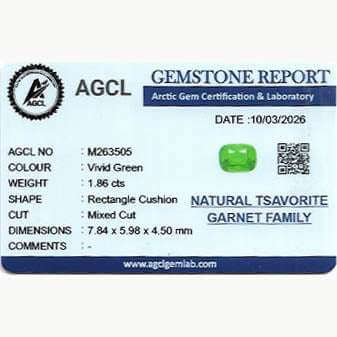 1.86 carat tsavorite garnet with vibrant forest green color and excellent brilliance
