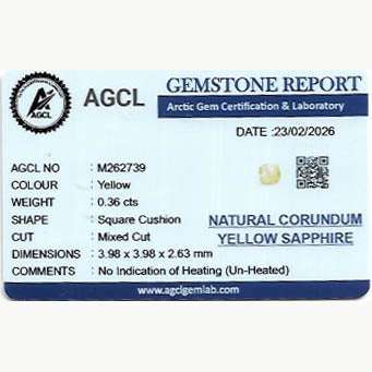 0.36 ct untreated yellow sapphire gemstone with natural golden hue and excellent clarity