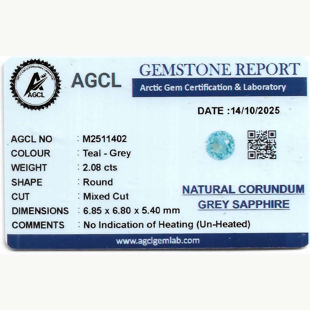 2.08 ct teal sapphire round mixed brilliant cut unheated gemstone with exceptional clarity and radiant teal color