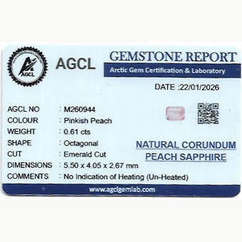 0.61 Ct Peach Sapphire ~ Unheated