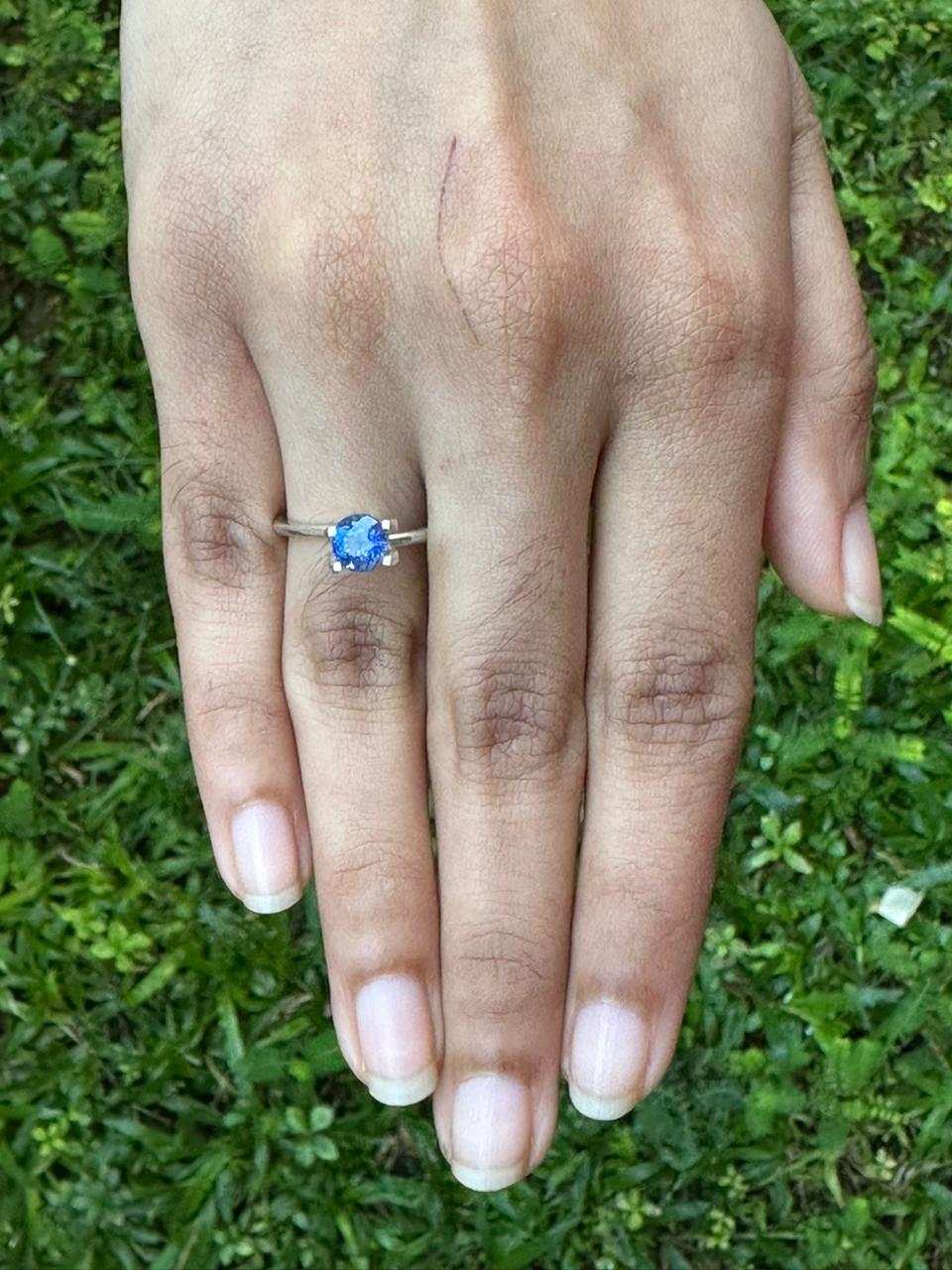 1.10 ct natural Ceylon blue sapphire gemstone with deep blue color and high clarity