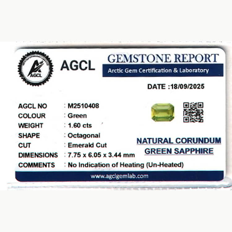 1.60 ct Green Sapphire ~ unheated