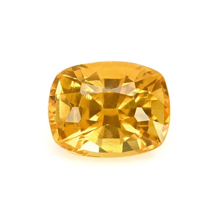 1.13 ct yellow sapphire gemstone cushion cut with golden orangish-yellow hue and brilliant clarity
