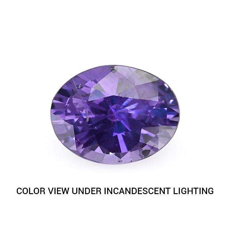 1.17ct unheated color change sapphire from Sri Lanka showing violet hue and excellent brilliance