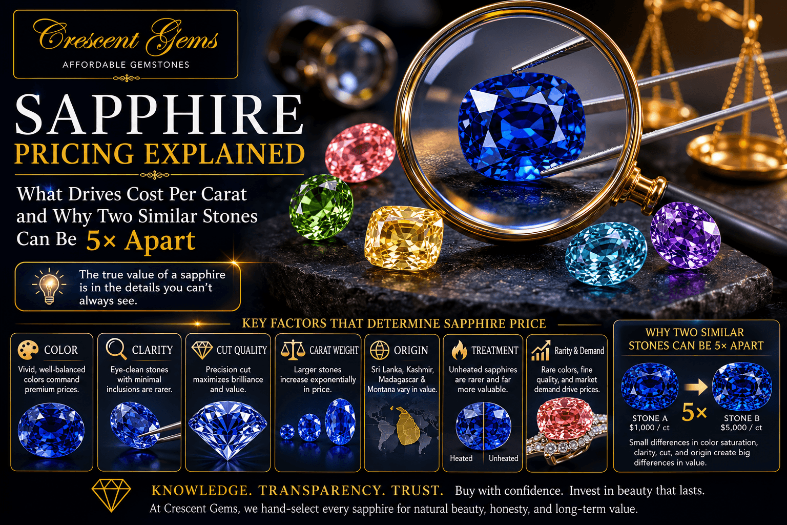 Sapphire Pricing Explained — What Drives Cost Per Carat and Why Two Similar Stones Can Be 5× Apart