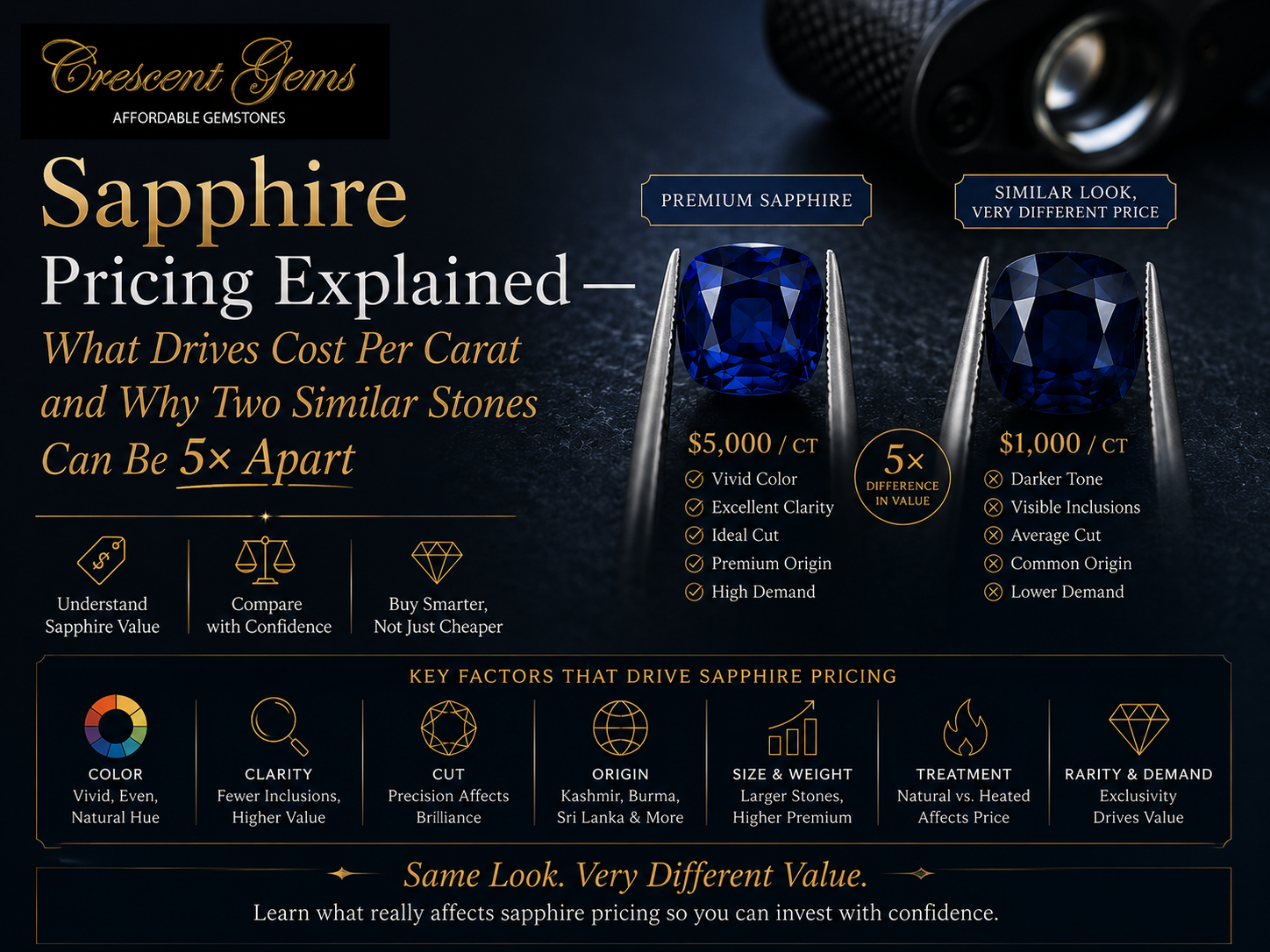 Sapphire Pricing Explained — What Drives Cost Per Carat and Why Two Similar Stones Can Be 5× Apart
