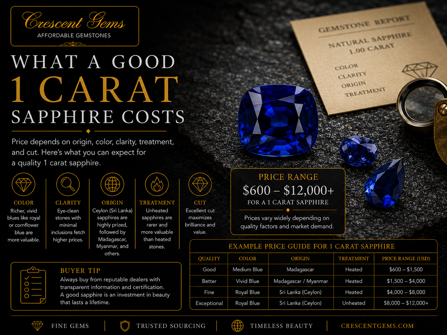 Cost of 1 carat Sapphire