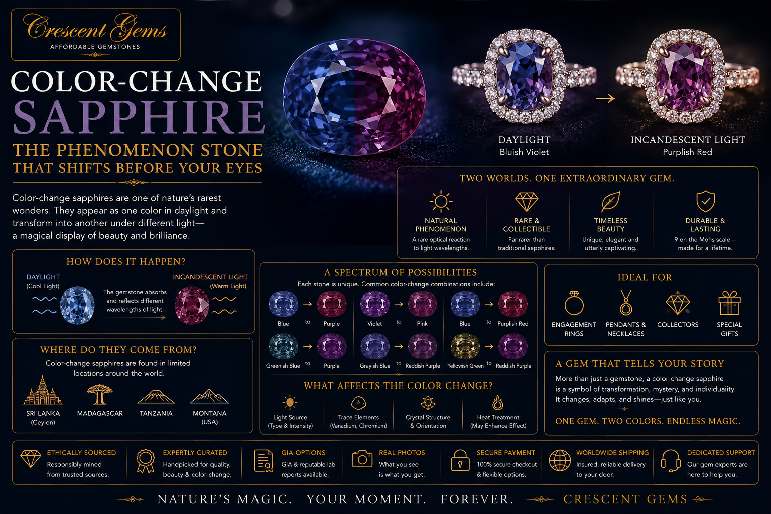 Color-Change Sapphire — The Phenomenon Stone That Shifts Before Your Eyes