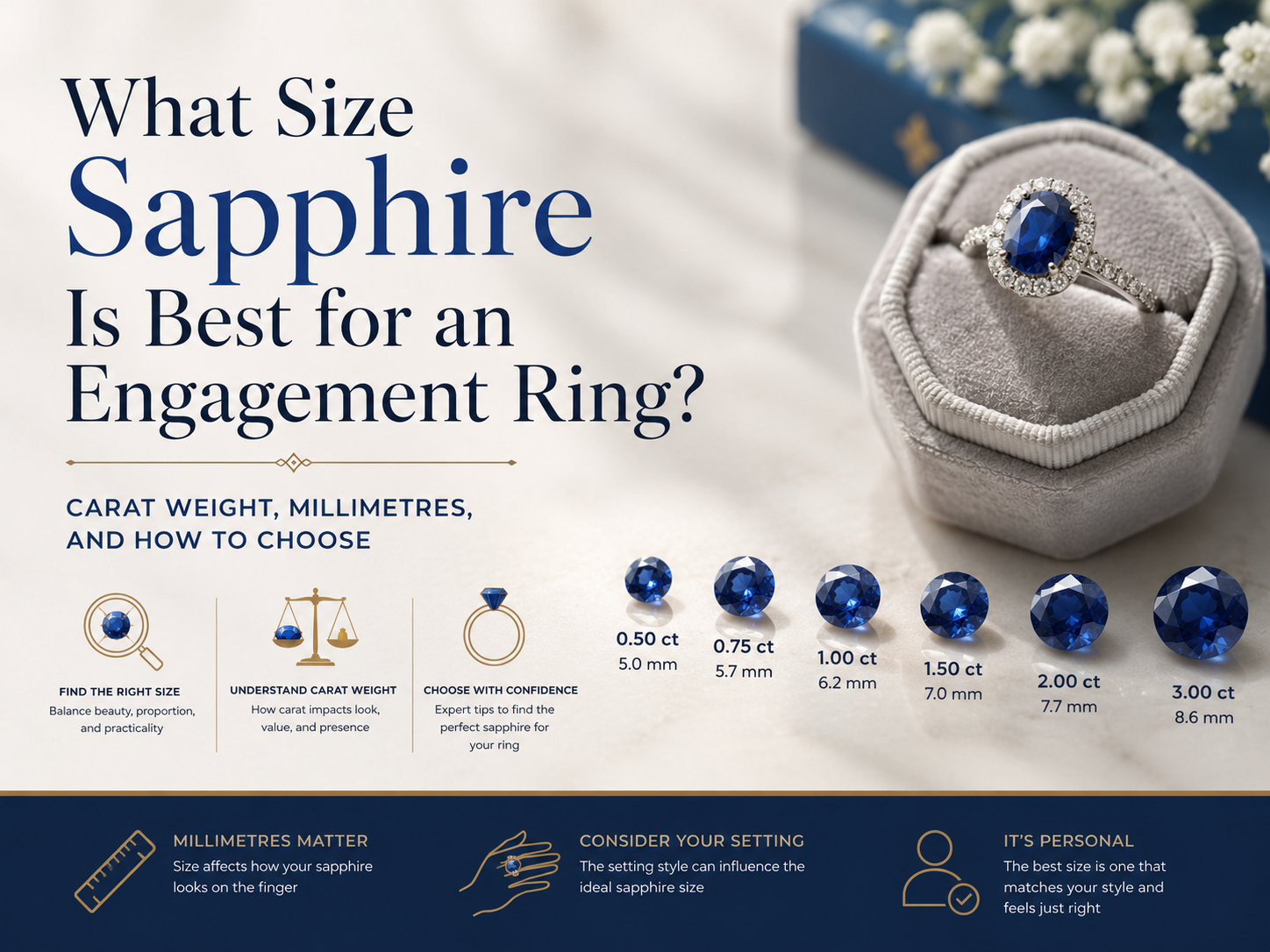 What Size Sapphire Is Best for an Engagement Ring? Carat Weight, Millimetres, and How to Choose