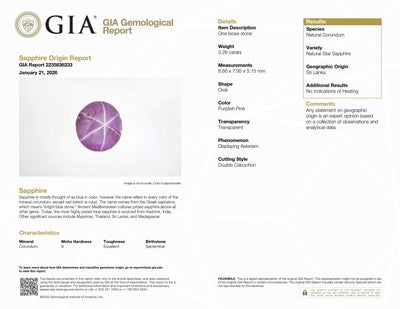 3.26 ct untreated purple Star Sapphire with six-ray star from Sri Lanka