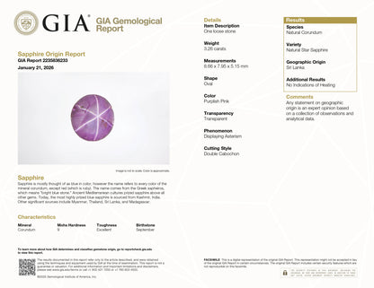 3.26 ct Purple Star Sapphire ~ Untreated