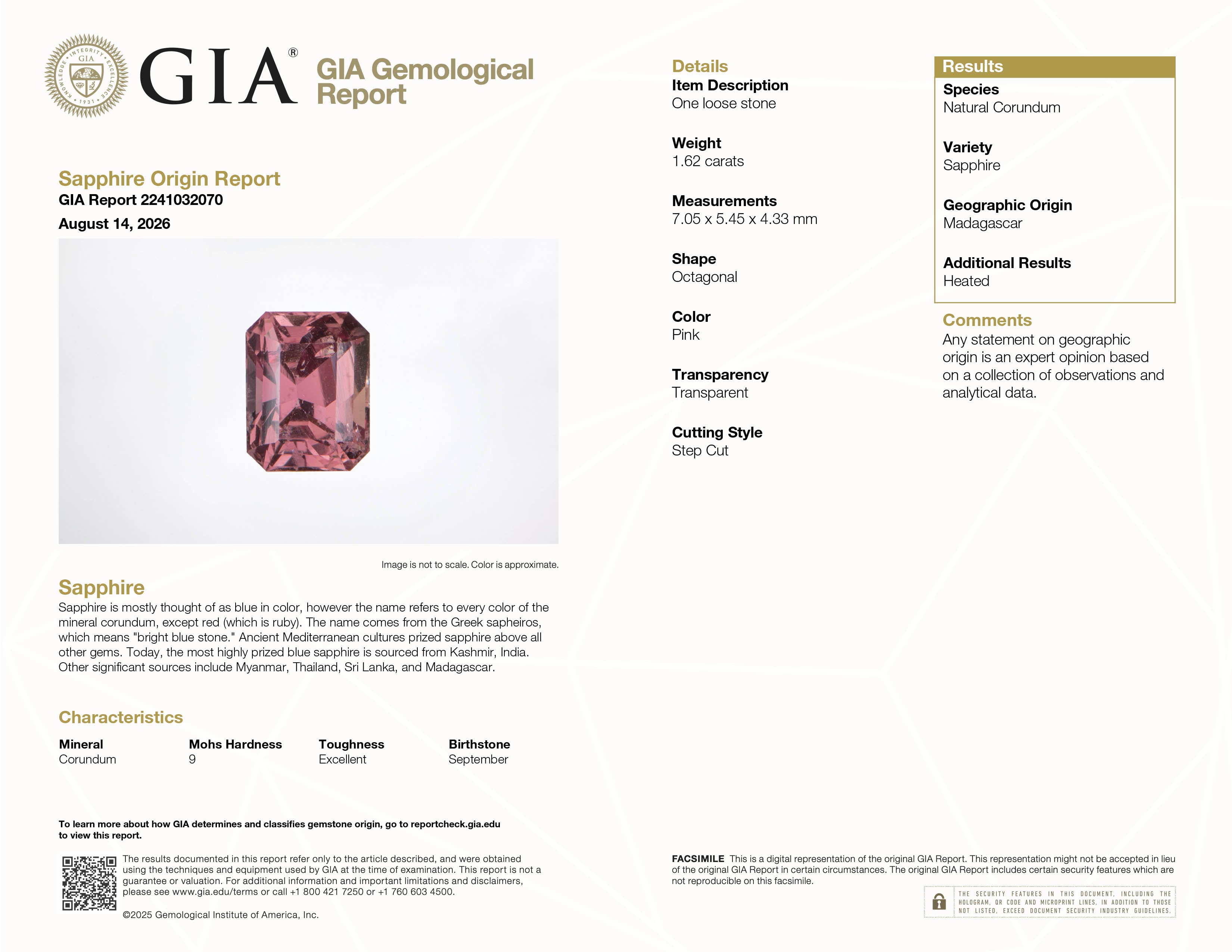 1.62 ct Emerald-Cut Brown Sapphire ~ Madagascar, GIA