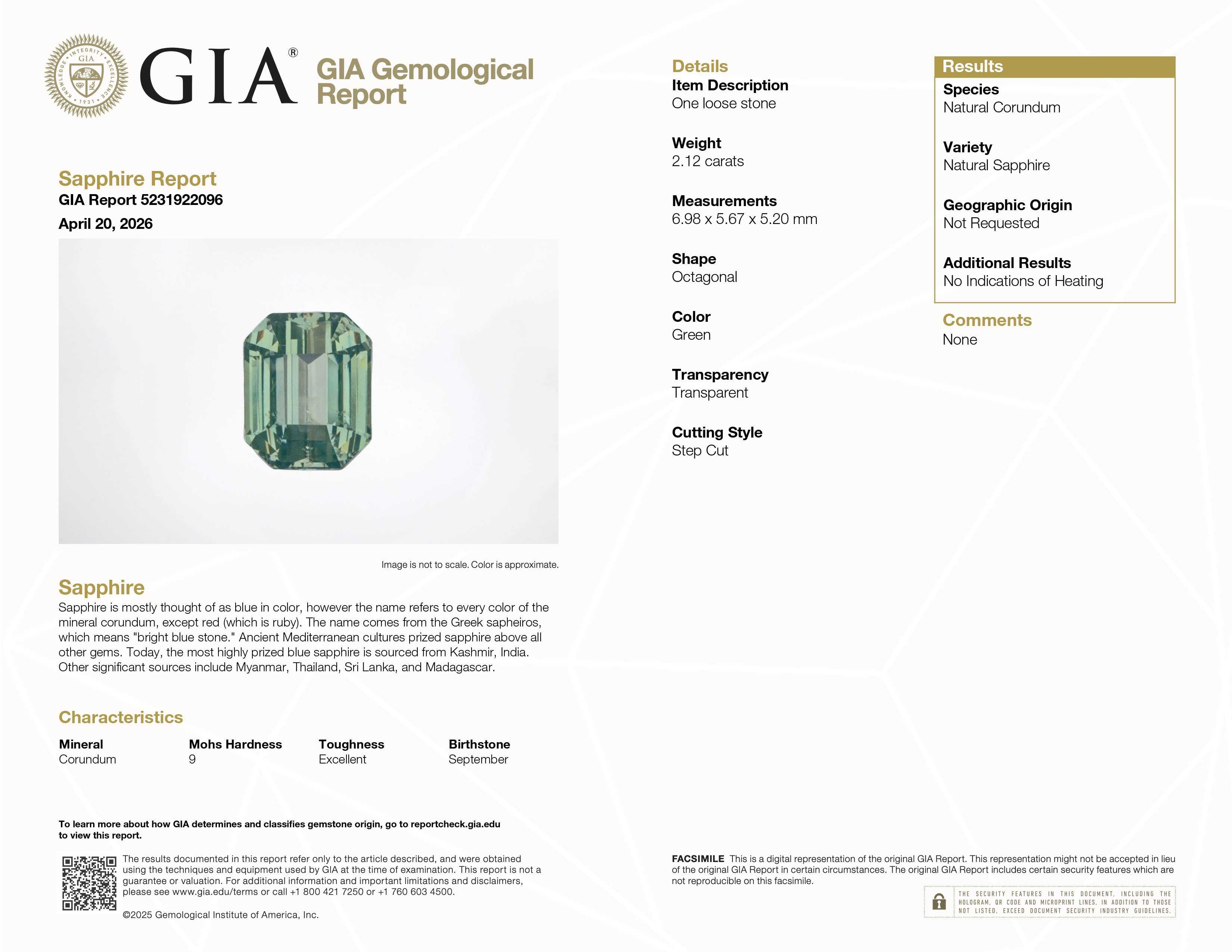 2.12ct unheated teal green sapphire with rectangular cut showing natural brilliance and rich teal color