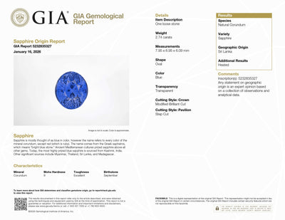 2.74ct natural Ceylon Blue Sapphire with excellent clarity and vivid blue hue for luxury jewelry designs